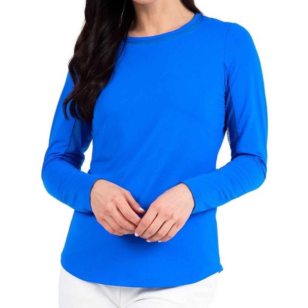 IBKUL Women Blue IceFil Cooling Mesh Long Sleeve Crew Neck Top UPF 50+ Small NEW